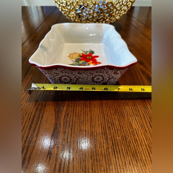 EUC Pioneer Woman Red Lace & Floral Stoneware Bakeware/Baking Dish, Used… - Picture 12 of 13